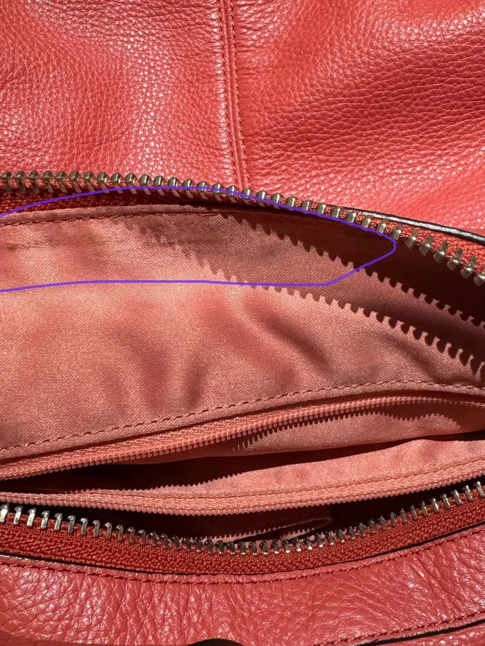 Coach Coral-Red Pebbled Leather Hobo with Tassel